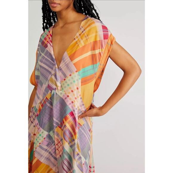 FREE PEOPLE Haut long Gone Sailing Maxi Multicolor Boho Chic Lagenlook Top Xs - Picture 3 of 8